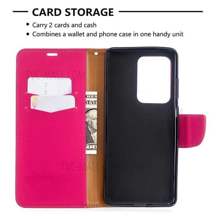 Litchi Skin Leather Wallet Stand Case for Samsung Galaxy S20 Ultra - Rose-3