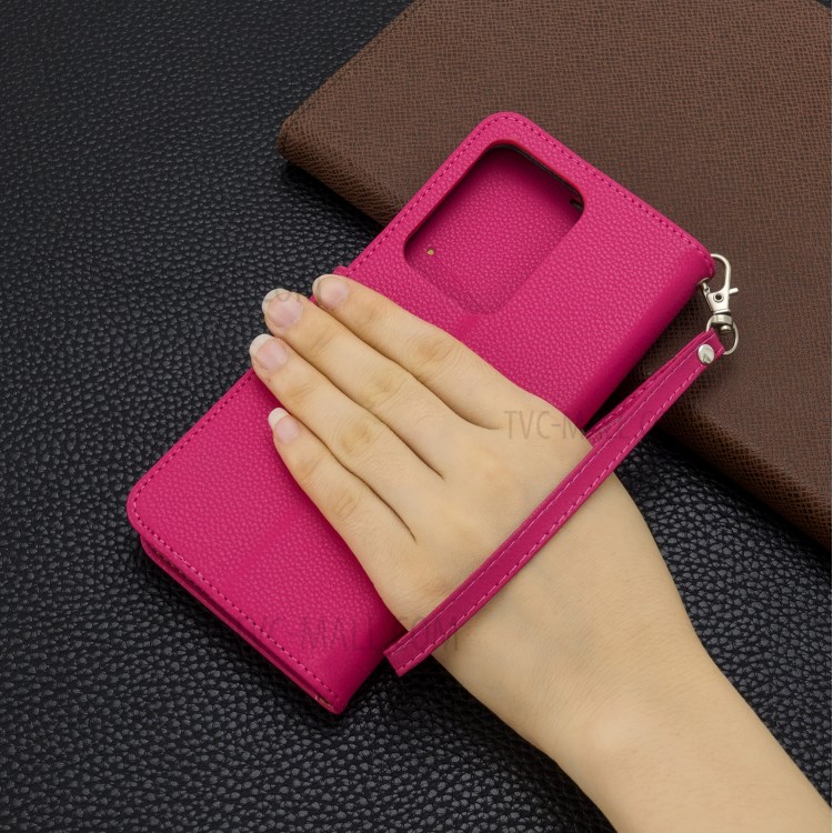 Litchi Skin Leather Wallet Stand Case for Samsung Galaxy S20 Ultra - Rose-6