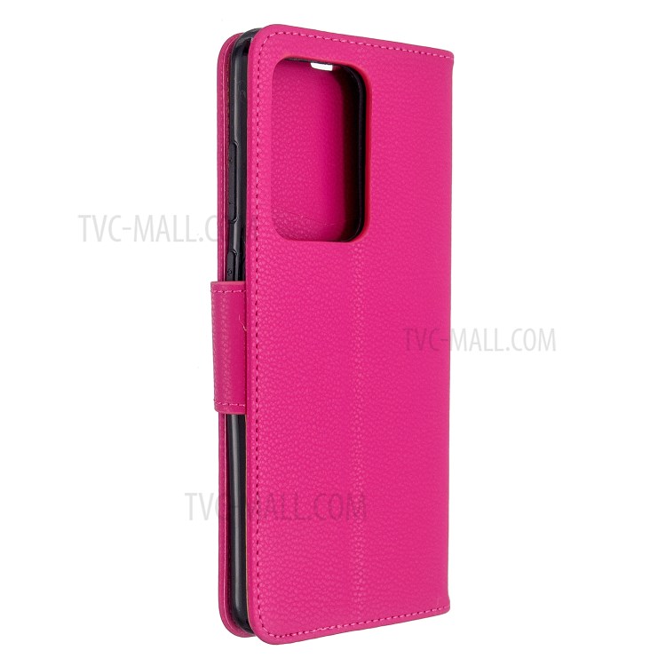 Litchi Skin Leather Wallet Stand Case for Samsung Galaxy S20 Ultra - Rose-8