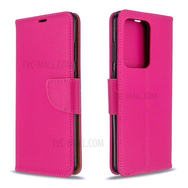 Litchi Skin Leather Wallet Stand Case for Samsung Galaxy S20 Ultra - Rose-9