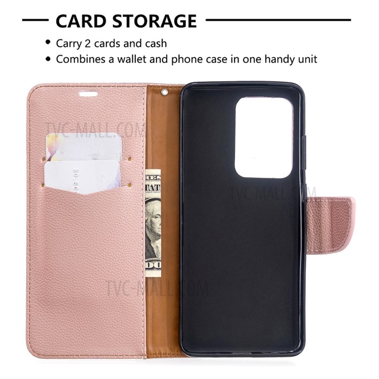 Litchi Skin Leather Wallet Stand Case for Samsung Galaxy S20 Ultra - Rose Gold-3