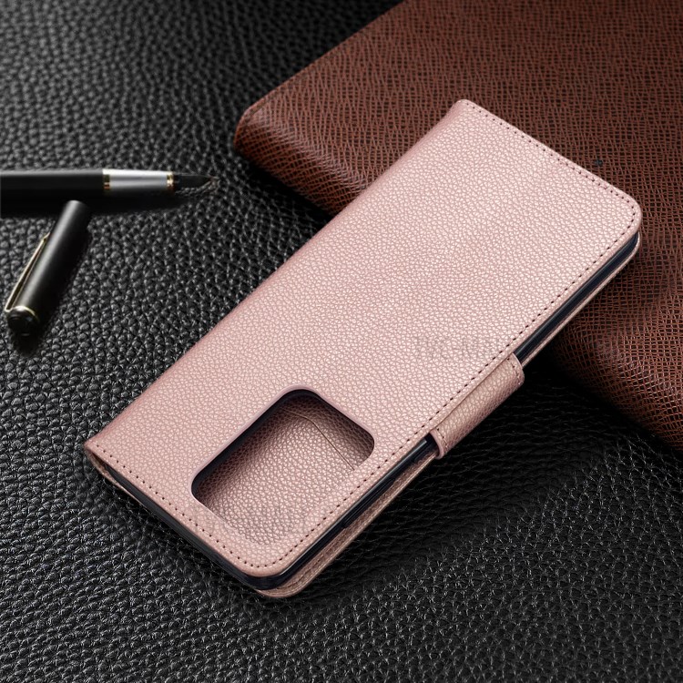 Litchi Skin Leather Wallet Stand Case for Samsung Galaxy S20 Ultra - Rose Gold-5