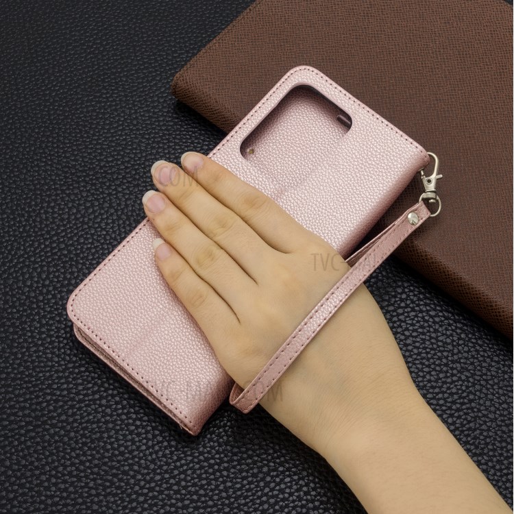Litchi Skin Leather Wallet Stand Case for Samsung Galaxy S20 Ultra - Rose Gold-6