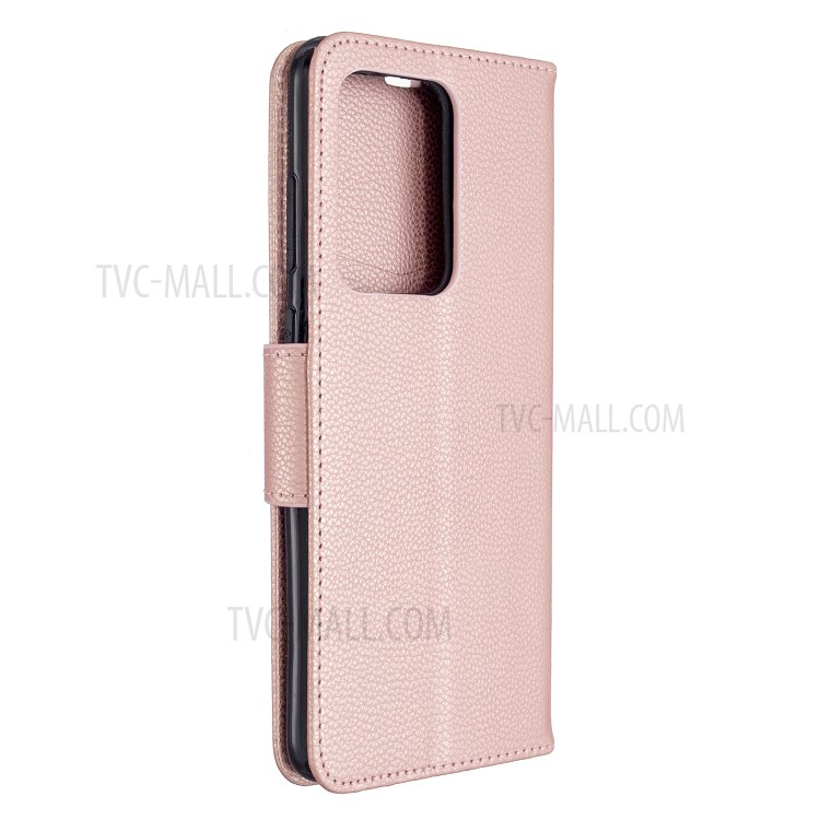 Litchi Skin Leather Wallet Stand Case for Samsung Galaxy S20 Ultra - Rose Gold-8
