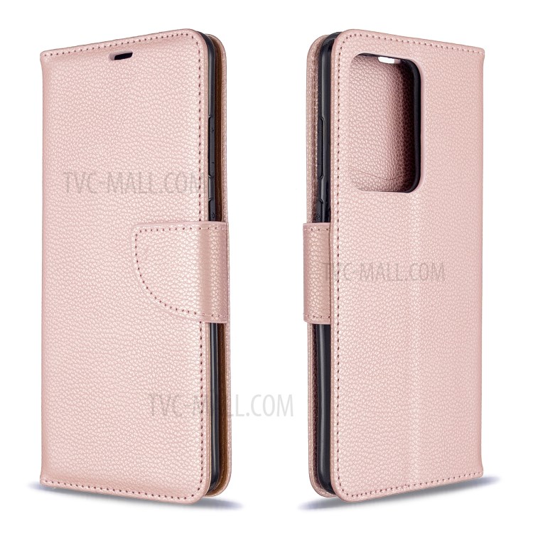 Litchi Skin Leather Wallet Stand Case for Samsung Galaxy S20 Ultra - Rose Gold-9