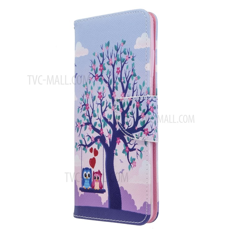 Pattern Printing Wallet Stand Flip Leather Case for Samsung Galaxy S20 Ultra - Couple Owls and Tree-7
