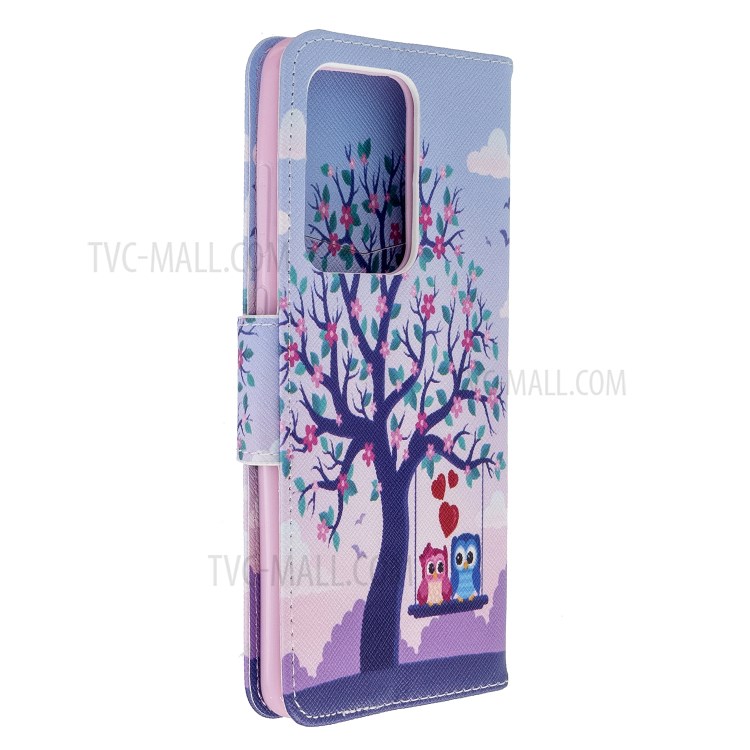 Pattern Printing Wallet Stand Flip Leather Case for Samsung Galaxy S20 Ultra - Couple Owls and Tree-8