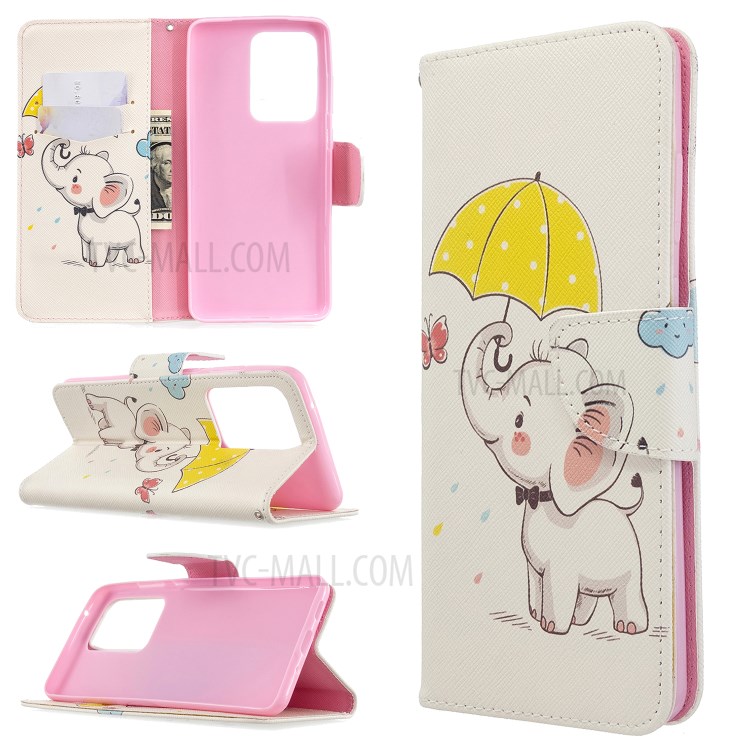 Pattern Printing Wallet Stand Flip Leather Case for Samsung Galaxy S20 Ultra - Elephant-1