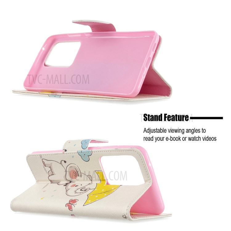 Pattern Printing Wallet Stand Flip Leather Case for Samsung Galaxy S20 Ultra - Elephant-2