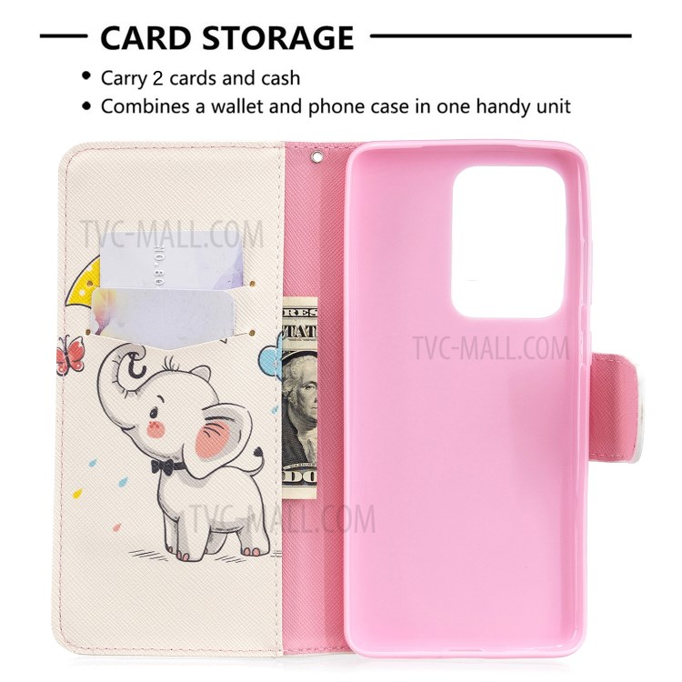 Pattern Printing Wallet Stand Flip Leather Case for Samsung Galaxy S20 Ultra - Elephant-3
