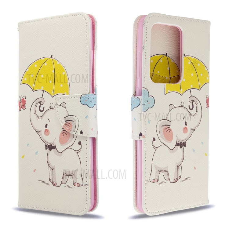 Pattern Printing Wallet Stand Flip Leather Case for Samsung Galaxy S20 Ultra - Elephant-8