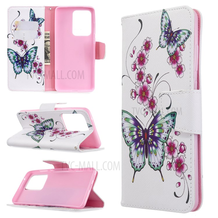 Pattern Printing Wallet Stand Flip Leather Case for Samsung Galaxy S20 Ultra - Flowers and Butterflies-1
