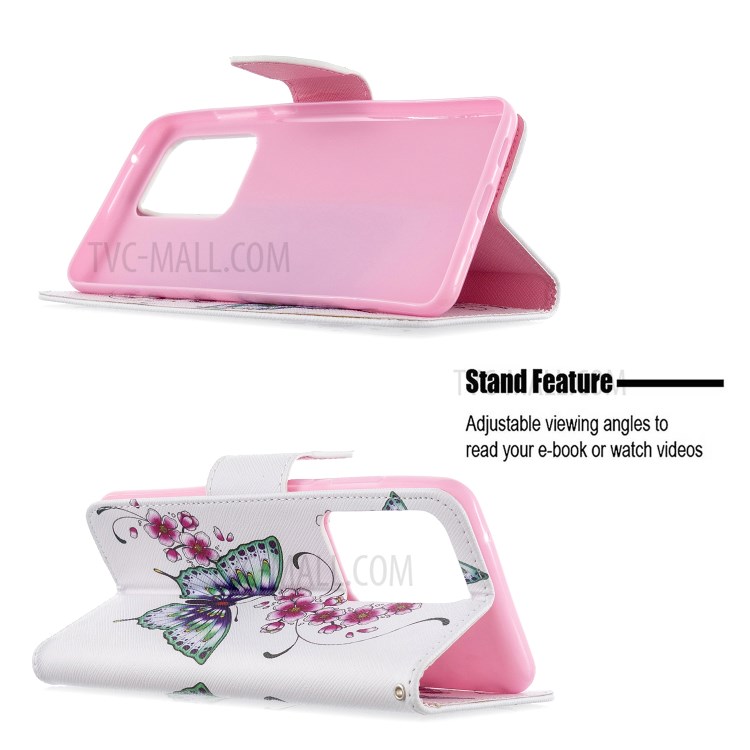 Pattern Printing Wallet Stand Flip Leather Case for Samsung Galaxy S20 Ultra - Flowers and Butterflies-2