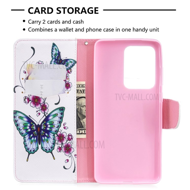 Pattern Printing Wallet Stand Flip Leather Case for Samsung Galaxy S20 Ultra - Flowers and Butterflies-3
