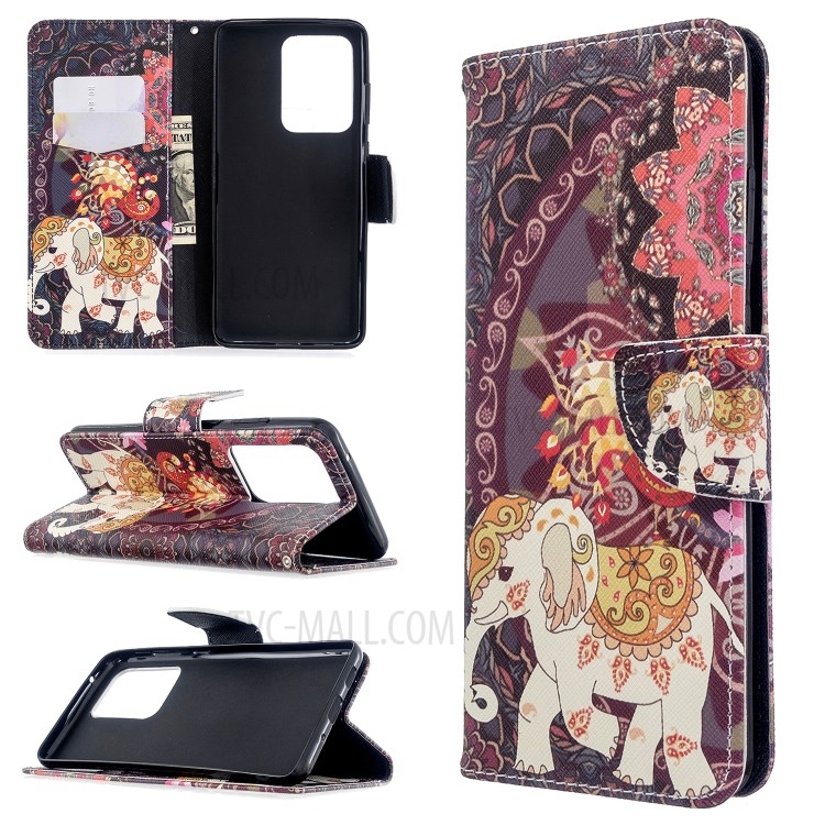 Pattern Printing Wallet Stand Flip Leather Case for Samsung Galaxy S20 Ultra - Malanda and Elephant-1