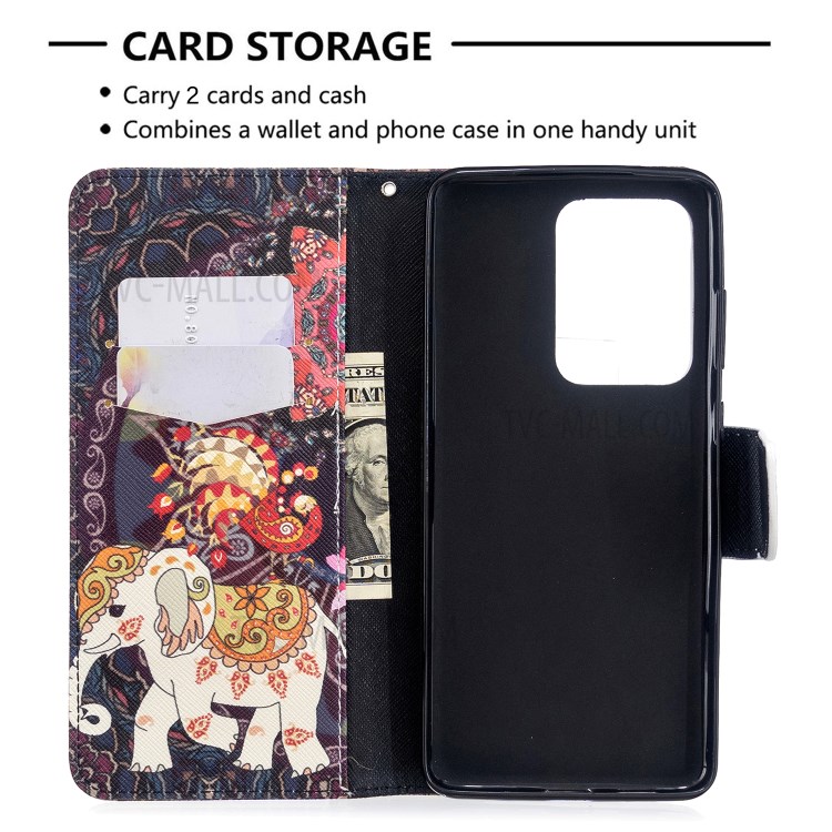 Pattern Printing Wallet Stand Flip Leather Case for Samsung Galaxy S20 Ultra - Malanda and Elephant-3