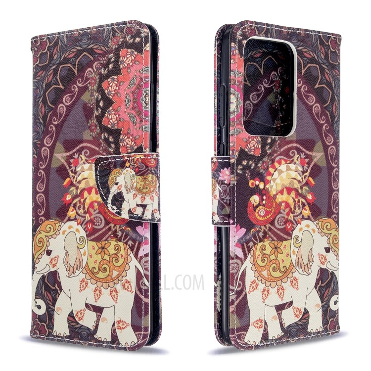 Pattern Printing Wallet Stand Flip Leather Case for Samsung Galaxy S20 Ultra - Malanda and Elephant-8
