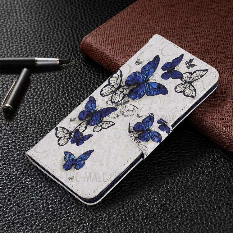 Pattern Printing Wallet Stand Flip Leather Case for Samsung Galaxy S20 Ultra - Blue Butterflies-4