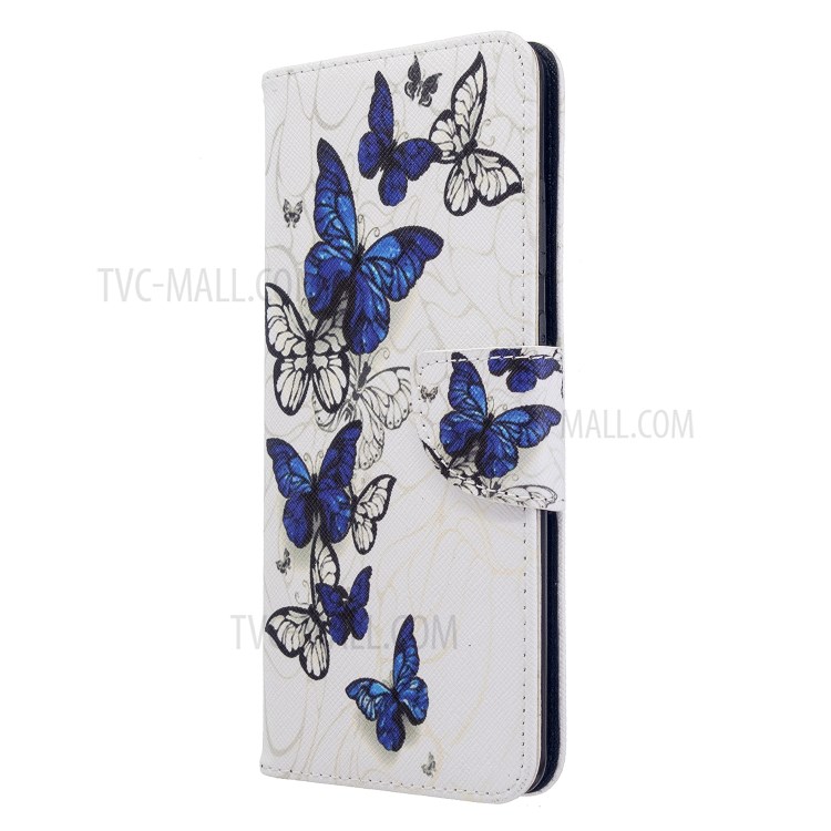 Pattern Printing Wallet Stand Flip Leather Case for Samsung Galaxy S20 Ultra - Blue Butterflies-6
