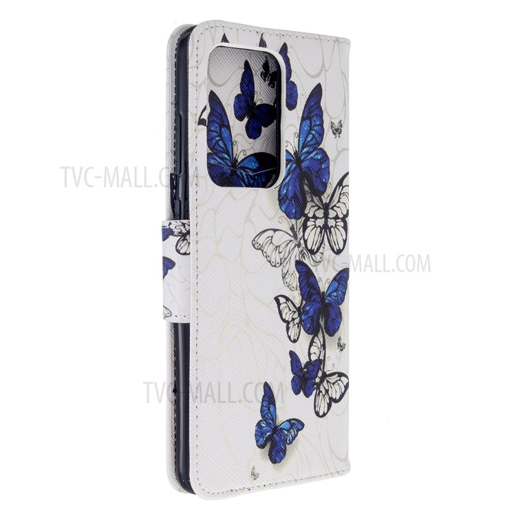 Pattern Printing Wallet Stand Flip Leather Case for Samsung Galaxy S20 Ultra - Blue Butterflies-7