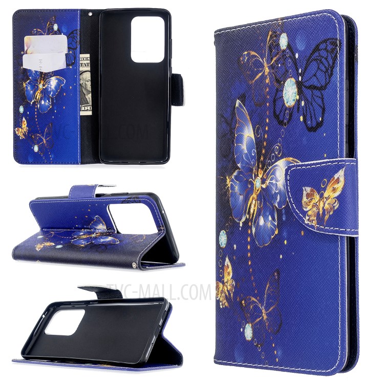Pattern Printing Wallet Stand Flip Leather Case for Samsung Galaxy S20 Ultra - Crystal Butterflies-1