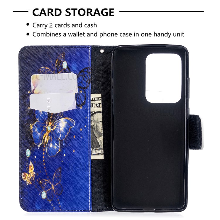 Pattern Printing Wallet Stand Flip Leather Case for Samsung Galaxy S20 Ultra - Crystal Butterflies-3
