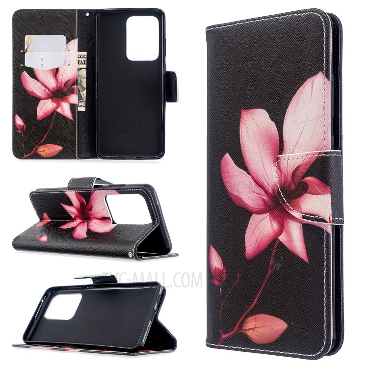 Pattern Printing Wallet Stand Flip Leather Case for Samsung Galaxy S20 Ultra - Red Flowers-1