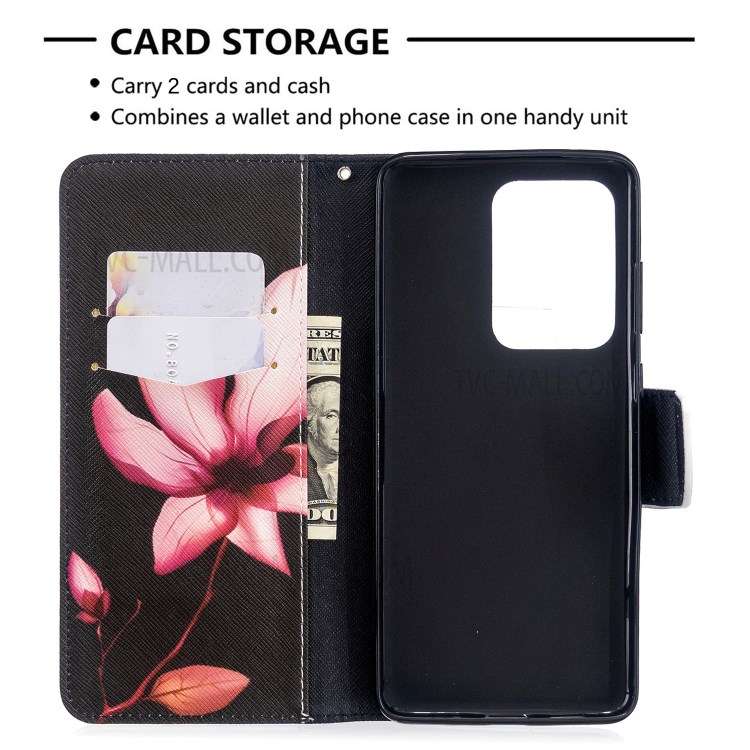 Pattern Printing Wallet Stand Flip Leather Case for Samsung Galaxy S20 Ultra - Red Flowers-3