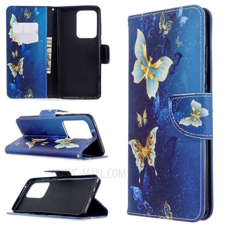 Pattern Printing Wallet Stand Flip Leather Case for Samsung Galaxy S20 Ultra - Metal Butterflies-1