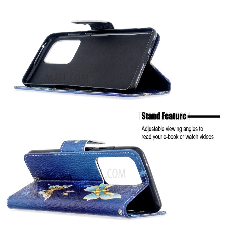 Pattern Printing Wallet Stand Flip Leather Case for Samsung Galaxy S20 Ultra - Metal Butterflies-2