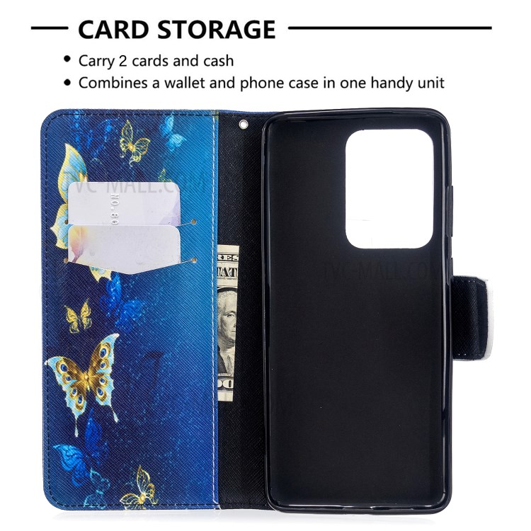 Pattern Printing Wallet Stand Flip Leather Case for Samsung Galaxy S20 Ultra - Metal Butterflies-3