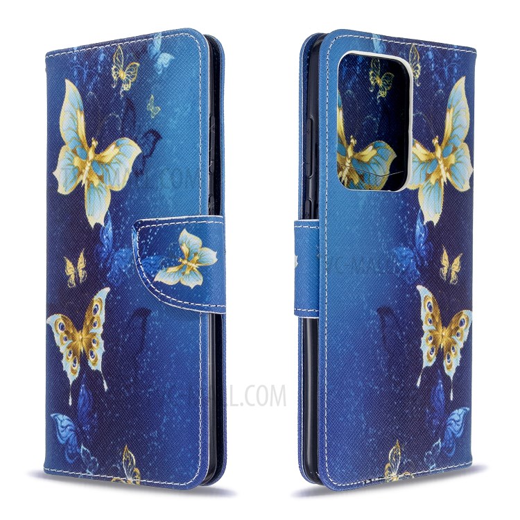 Pattern Printing Wallet Stand Flip Leather Case for Samsung Galaxy S20 Ultra - Metal Butterflies-8