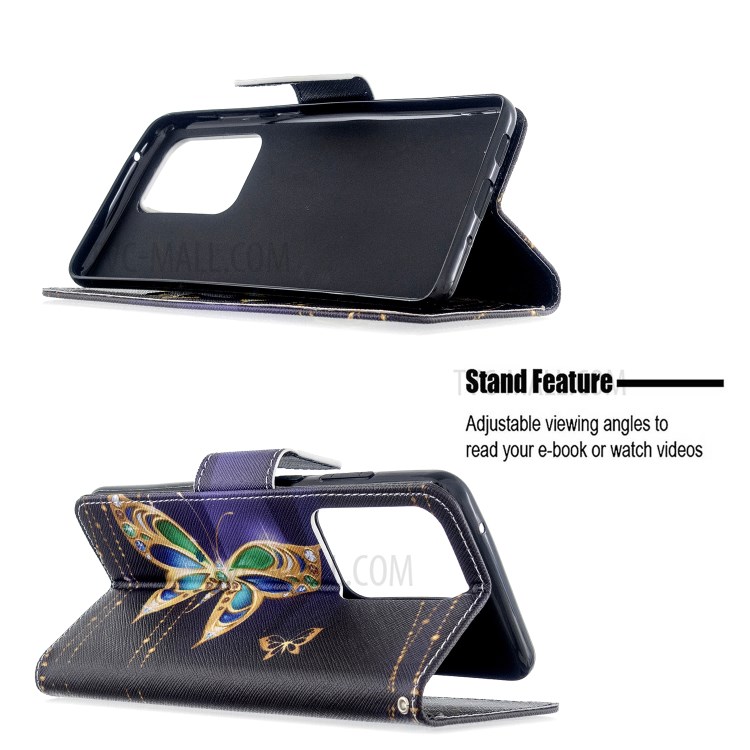 Pattern Printing Wallet Stand Flip Leather Case for Samsung Galaxy S20 Ultra - Gold Butterfly-2