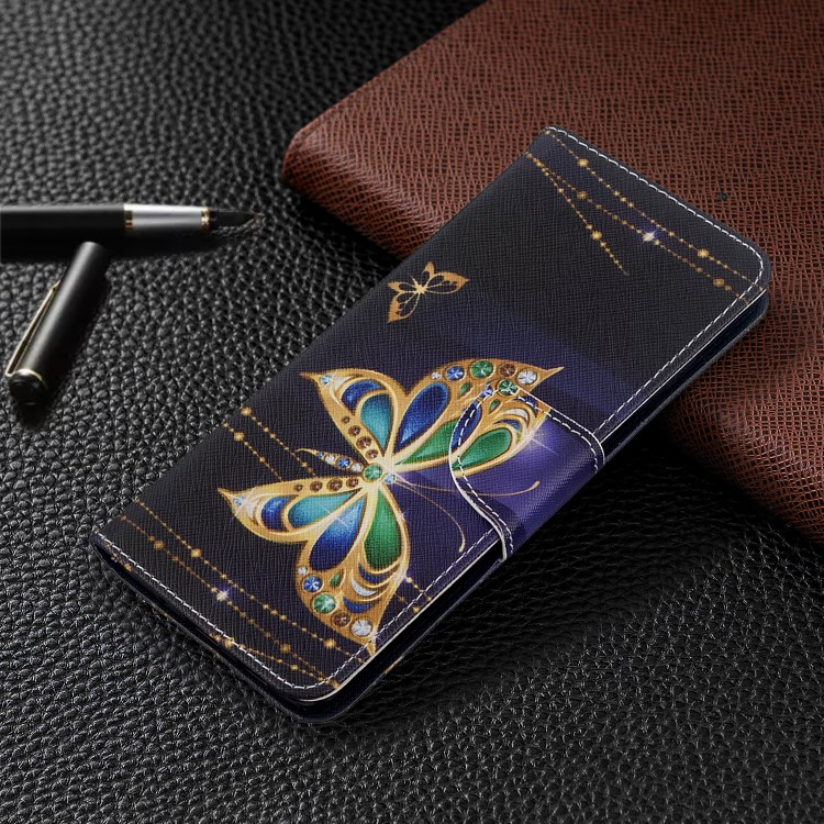 Pattern Printing Wallet Stand Flip Leather Case for Samsung Galaxy S20 Ultra - Gold Butterfly-4