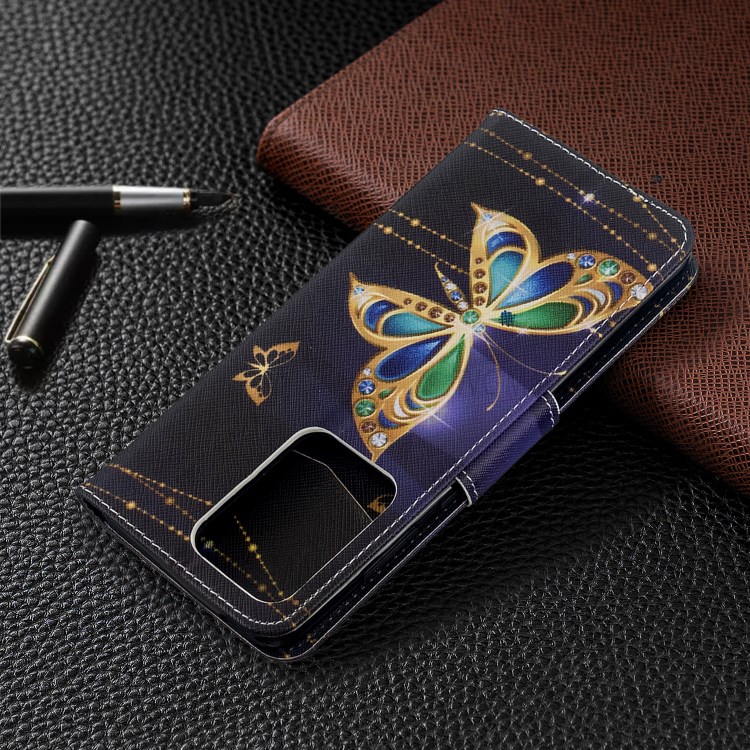 Pattern Printing Wallet Stand Flip Leather Case for Samsung Galaxy S20 Ultra - Gold Butterfly-5