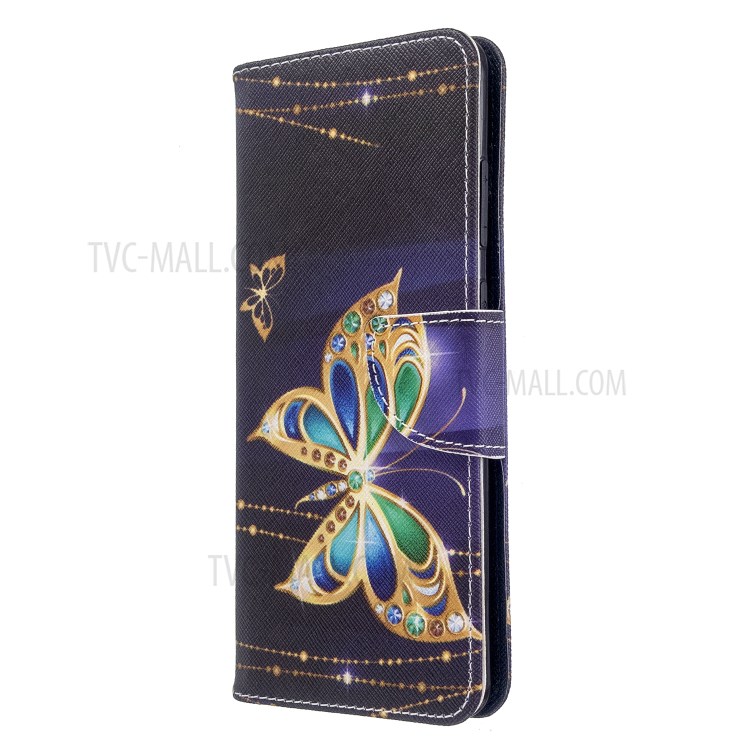 Pattern Printing Wallet Stand Flip Leather Case for Samsung Galaxy S20 Ultra - Gold Butterfly-6