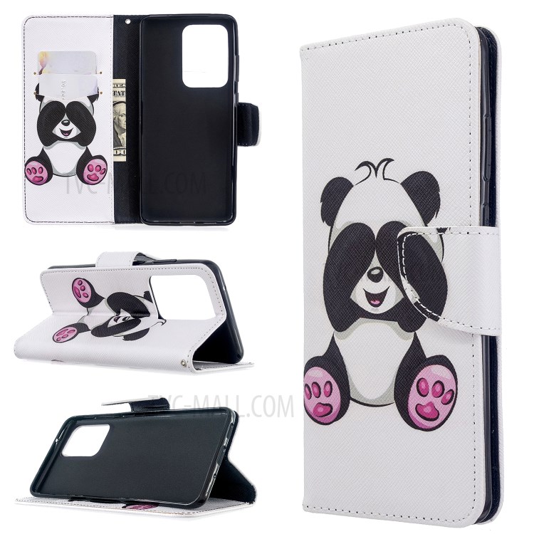 Pattern Printing Wallet Stand Flip Leather Case for Samsung Galaxy S20 Ultra - Baby Panda-1