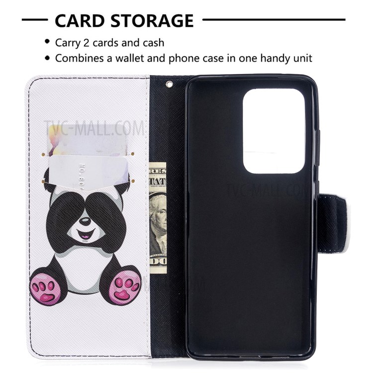 Pattern Printing Wallet Stand Flip Leather Case for Samsung Galaxy S20 Ultra - Baby Panda-3