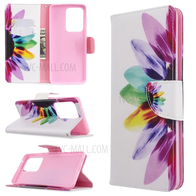 Pattern Printing Leather Wallet Protective Case for Samsung Galaxy S20 Ultra - Colorful Petal-1