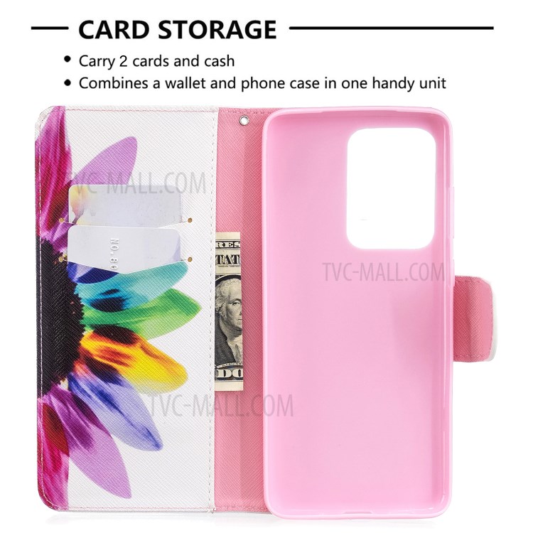 Pattern Printing Leather Wallet Protective Case for Samsung Galaxy S20 Ultra - Colorful Petal-3