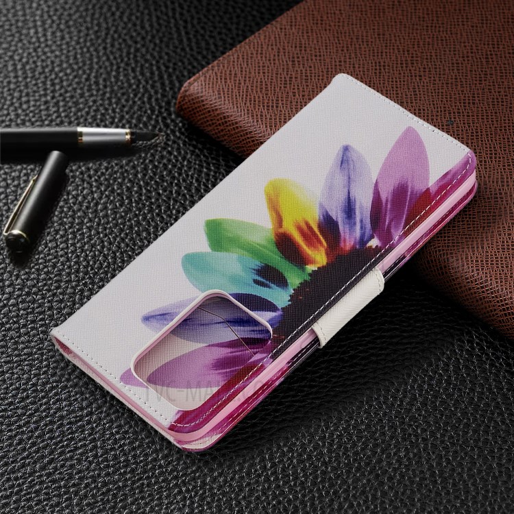 Pattern Printing Leather Wallet Protective Case for Samsung Galaxy S20 Ultra - Colorful Petal-5