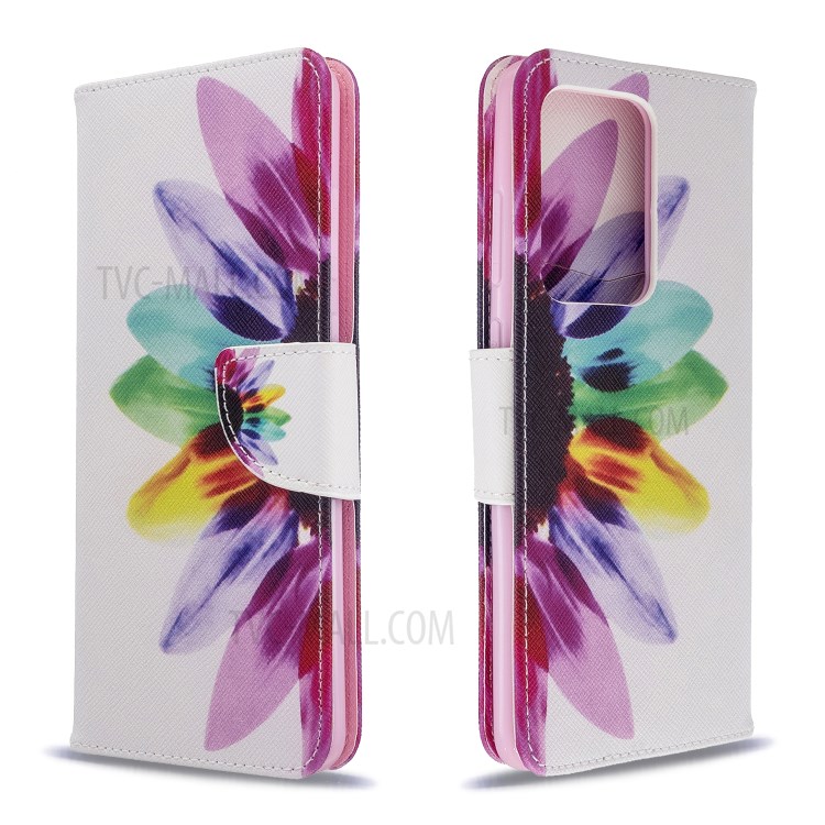 Pattern Printing Leather Wallet Protective Case for Samsung Galaxy S20 Ultra - Colorful Petal-6