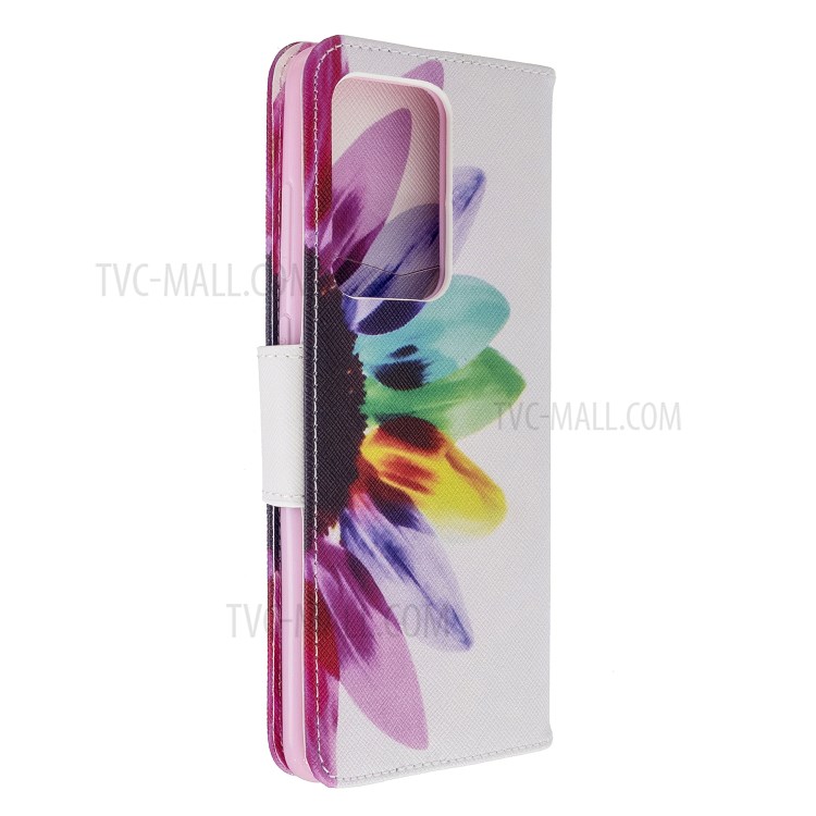 Pattern Printing Leather Wallet Protective Case for Samsung Galaxy S20 Ultra - Colorful Petal-8