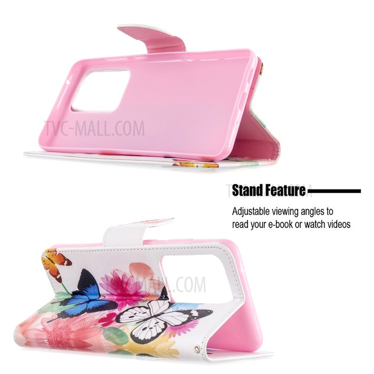 Pattern Printing Leather Wallet Protective Case for Samsung Galaxy S20 Ultra - Butterflies-2