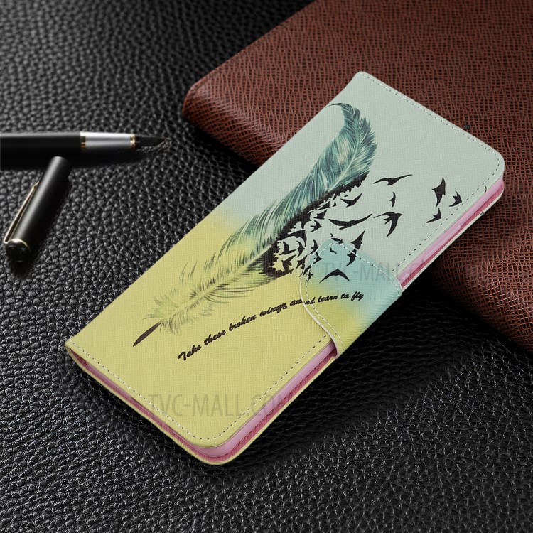 Pattern Printing Leather Wallet Protective Case for Samsung Galaxy S20 Ultra - Feather-5