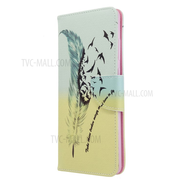 Pattern Printing Leather Wallet Protective Case for Samsung Galaxy S20 Ultra - Feather-7