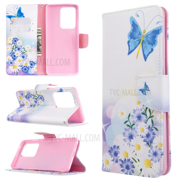 Pattern Printing Leather Wallet Protective Case for Samsung Galaxy S20 Ultra - Butterfly and Flowers-1