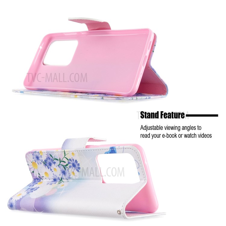 Pattern Printing Leather Wallet Protective Case for Samsung Galaxy S20 Ultra - Butterfly and Flowers-2