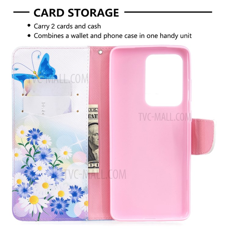 Pattern Printing Leather Wallet Protective Case for Samsung Galaxy S20 Ultra - Butterfly and Flowers-3