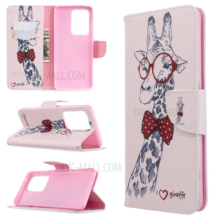 Pattern Printing Leather Wallet Protective Case for Samsung Galaxy S20 Ultra - Giraffe-1